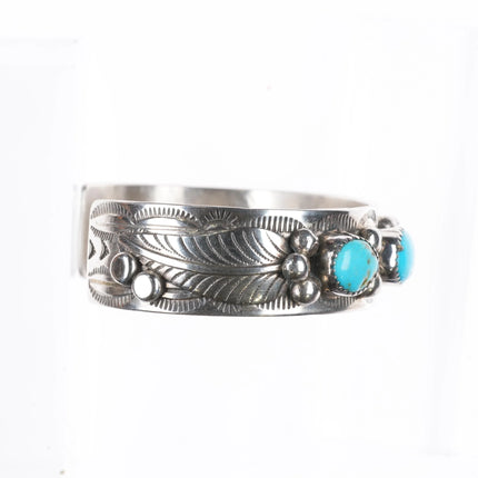 7" Wilbert Meyers Navajo Sterling silver turquoise row cuff bracelet feather - Estate Fresh Austin