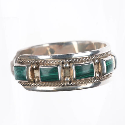 6.5" Retro Mexican sterling silver malachite row cuff bracelet southwestern - Estate Fresh Austin