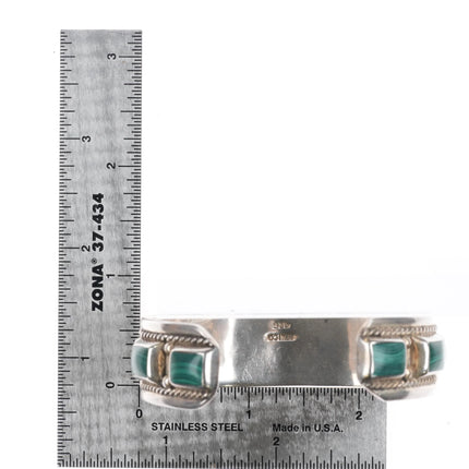 6.5" Retro Mexican sterling silver malachite row cuff bracelet southwestern - Estate Fresh Austin