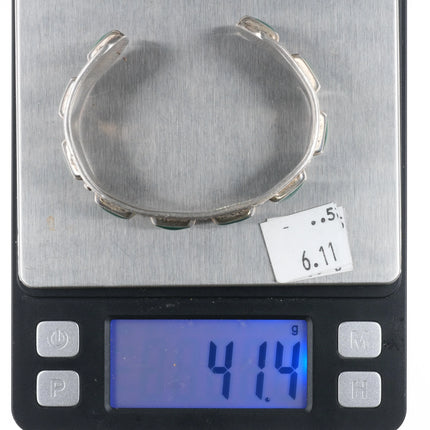 6.5" Retro Mexican sterling silver malachite row cuff bracelet southwestern - Estate Fresh Austin