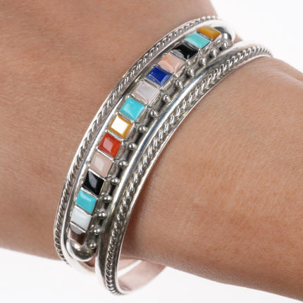 7" Ernest & Vivnita Bewanika Zuni Multi-stone row sterling silver cuff bracelet - Estate Fresh Austin