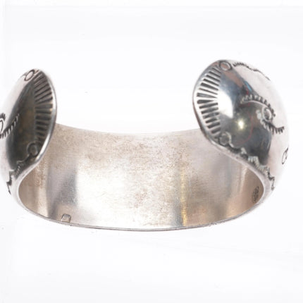 6.1" 1970's Navajo sterling silver turquoise shadowbox 3 stone cuff bracelet - Estate Fresh Austin