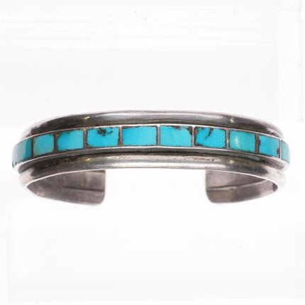 6.6" 1940's-50's Zuni channel inlay row cuff bracelet 3 band sterling silver - Estate Fresh Austin