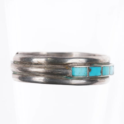 6.6" 1940's-50's Zuni channel inlay row cuff bracelet 3 band sterling silver - Estate Fresh Austin