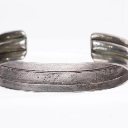 6.6" 1940's-50's Zuni channel inlay row cuff bracelet 3 band sterling silver - Estate Fresh Austin