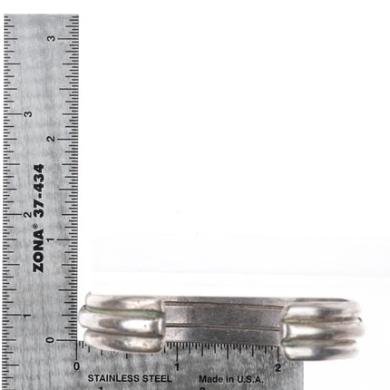 6.6" 1940's-50's Zuni channel inlay row cuff bracelet 3 band sterling silver - Estate Fresh Austin