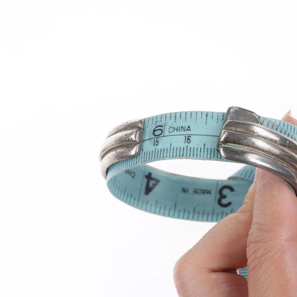 6.6" 1940's-50's Zuni channel inlay row cuff bracelet 3 band sterling silver - Estate Fresh Austin