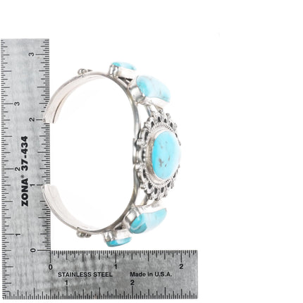 6.2" Running Bear Shop Kingman turquoise sterling silver cuff bracelet 5 stone - Estate Fresh Austin