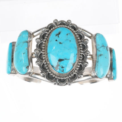 6.2" Running Bear Shop Kingman turquoise sterling silver cuff bracelet 5 stone - Estate Fresh Austin
