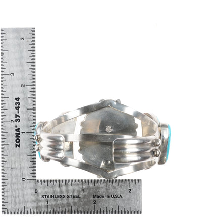 6.2" Running Bear Shop Kingman turquoise sterling silver cuff bracelet 5 stone - Estate Fresh Austin
