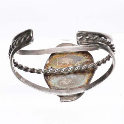 6" 1970's Navajo sterling silver turquoise twisted split shank cuff bracelet - Estate Fresh Austin