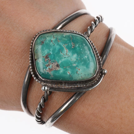 6" 1970's Navajo sterling silver turquoise twisted split shank cuff bracelet - Estate Fresh Austin