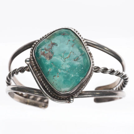 6" 1970's Navajo sterling silver turquoise twisted split shank cuff bracelet - Estate Fresh Austin