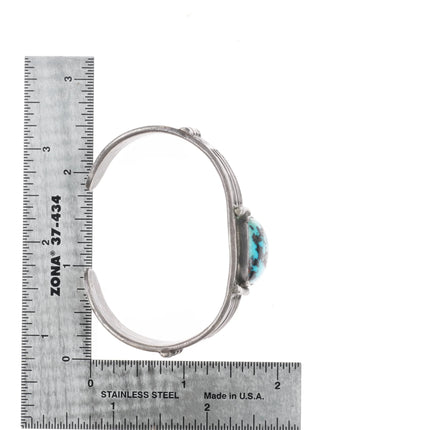 6" 1930's Pilot Mountain Turquoise Navajo ingot silver cuff bracelet arrow stamp - Estate Fresh Austin