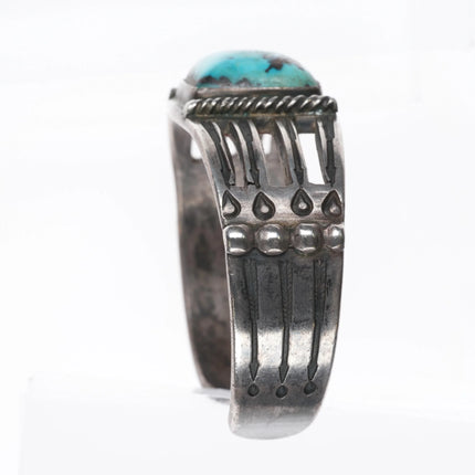 6" 1930's Pilot Mountain Turquoise Navajo ingot silver cuff bracelet arrow stamp - Estate Fresh Austin