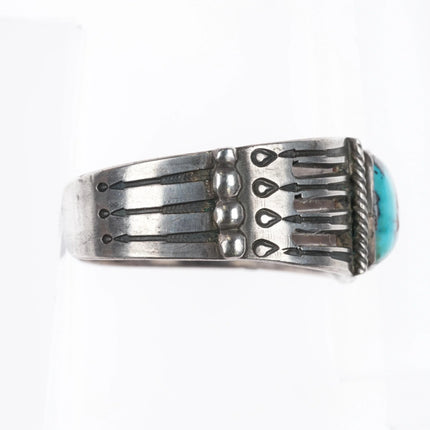 6" 1930's Pilot Mountain Turquoise Navajo ingot silver cuff bracelet arrow stamp - Estate Fresh Austin