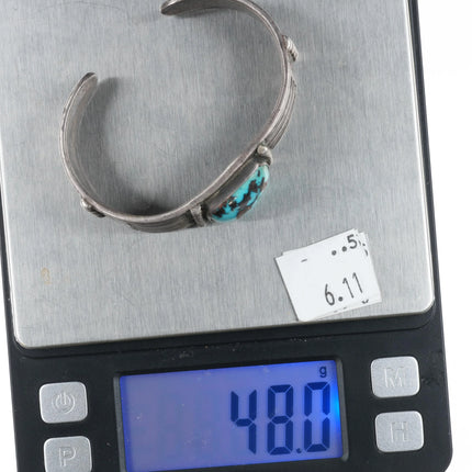 6" 1930's Pilot Mountain Turquoise Navajo ingot silver cuff bracelet arrow stamp - Estate Fresh Austin