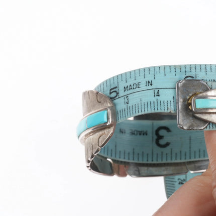 5.85" Michael Kirk Isleta Pueblo Turquoise feather cuff bracelet sterling silver - Estate Fresh Austin