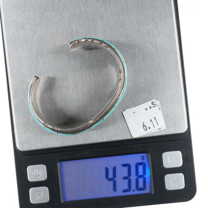 5.85" Michael Kirk Isleta Pueblo Turquoise feather cuff bracelet sterling silver - Estate Fresh Austin