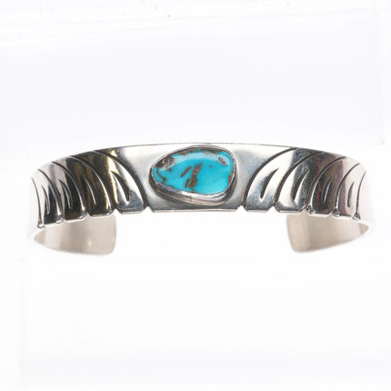 6.6" Steve Yellowhorse Navajo Sterling silver single turquoise cuff bracelet - Estate Fresh Austin