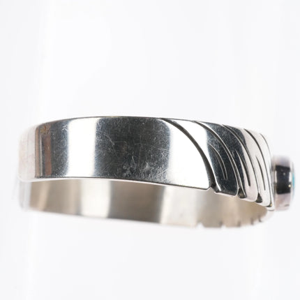 6.6" Steve Yellowhorse Navajo Sterling silver single turquoise cuff bracelet - Estate Fresh Austin