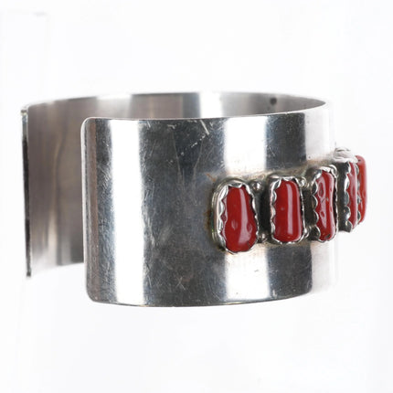 6.3" F Peters Navajo sterling silver Mediterranean coral wide row cuff bracelet - Estate Fresh Austin