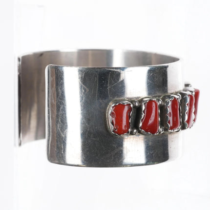 6.3" F Peters Navajo sterling silver Mediterranean coral wide row cuff bracelet - Estate Fresh Austin