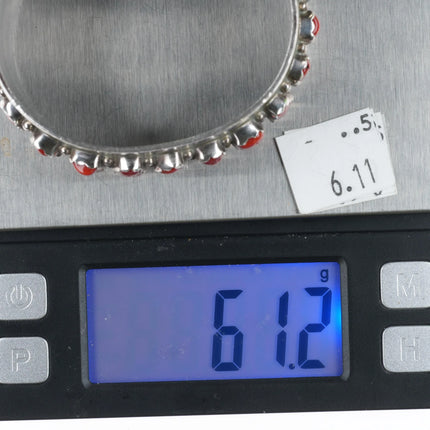 6.3" F Peters Navajo sterling silver Mediterranean coral wide row cuff bracelet - Estate Fresh Austin