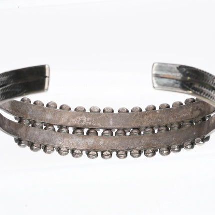 6.3" c1940 Zuni Square cut turquoise double row sterling silver cuff bracelet - Estate Fresh Austin