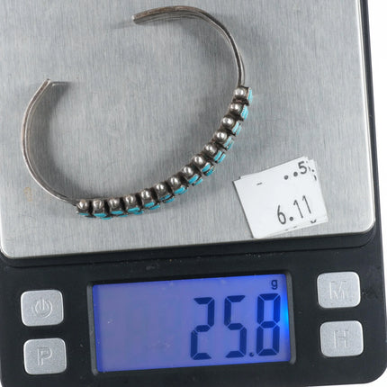 6.3" c1940 Zuni Square cut turquoise double row sterling silver cuff bracelet - Estate Fresh Austin