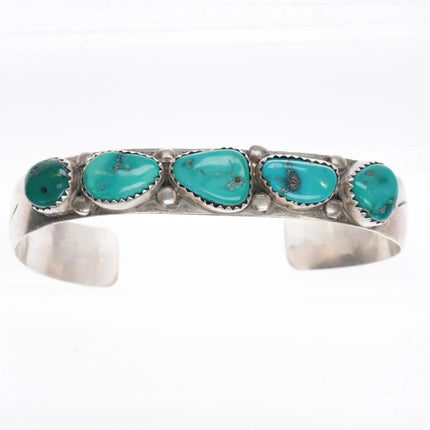 6.3" Don Platero Navajo turquoise row cuff bracelet stamped sterling silver side - Estate Fresh Austin
