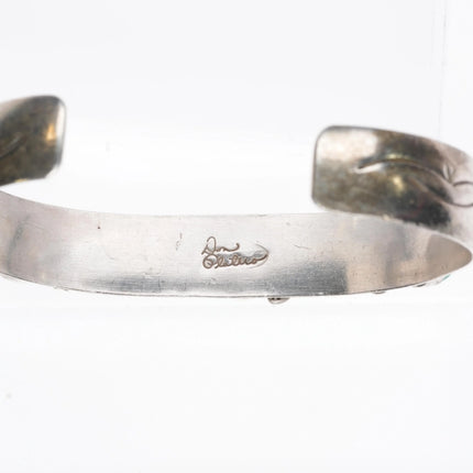 6.3" Don Platero Navajo turquoise row cuff bracelet stamped sterling silver side - Estate Fresh Austin