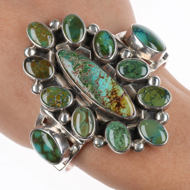 6.5" RLC Southwestern sterling silver turquoise cluster cuff bracelet - Estate Fresh Austin