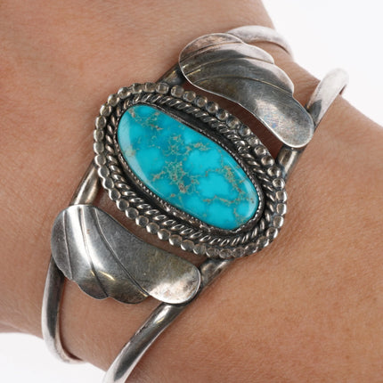 6" 1960's Navajo Blue gem turquoise sterling silver cuff bracelet - Estate Fresh Austin