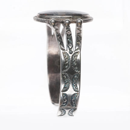 7" 30's-40's Navajo petrified wood stamped sterling silver cuff bracelet - Estate Fresh Austin