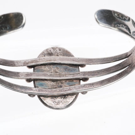 7" 30's-40's Navajo petrified wood stamped sterling silver cuff bracelet - Estate Fresh Austin