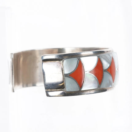 6.25" Orlinda Natewa Zuni Coral/Mother of pearl sterling silver cuff bracelet - Estate Fresh Austin