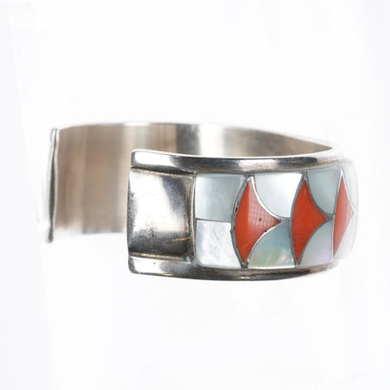 6.25" Orlinda Natewa Zuni Coral/Mother of pearl sterling silver cuff bracelet - Estate Fresh Austin