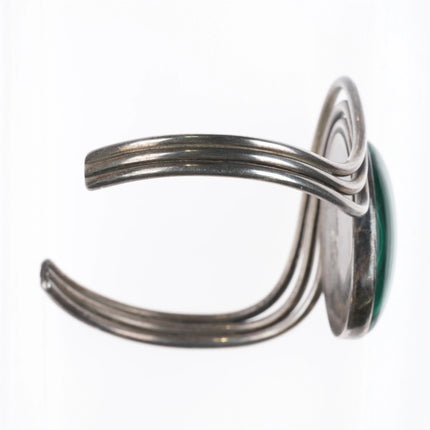 6" Retro triple wire Modernist sterling silver malachite cuff bracelet - Estate Fresh Austin