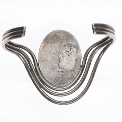 6" Retro triple wire Modernist sterling silver malachite cuff bracelet - Estate Fresh Austin