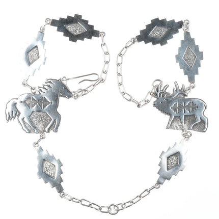 Huge Esther Wood Navajo sterling silver multi-stone Yei pendant/2 necklaces