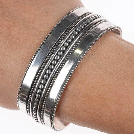 6.5" Ron Yazzie Navajo Sterling silver twisted wire cuff bracelet wide band - Estate Fresh Austin