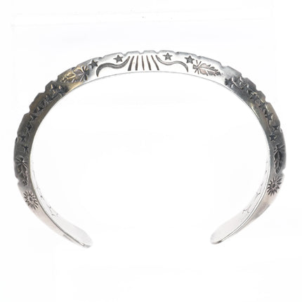 7.35" R.S. Mitchell Navajo Carinated Heavy stamped sterling silver cuff bracelet - Estate Fresh Austin
