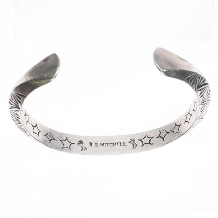 7.35" R.S. Mitchell Navajo Carinated Heavy stamped sterling silver cuff bracelet - Estate Fresh Austin