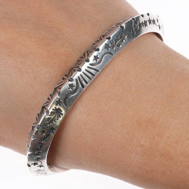 7.35" R.S. Mitchell Navajo Carinated Heavy stamped sterling silver cuff bracelet - Estate Fresh Austin