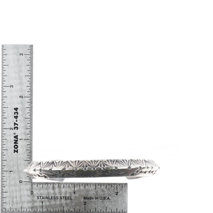 7.35" R.S. Mitchell Navajo Carinated Heavy stamped sterling silver cuff bracelet - Estate Fresh Austin