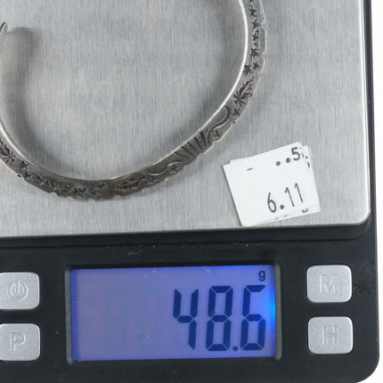 7.35" R.S. Mitchell Navajo Carinated Heavy stamped sterling silver cuff bracelet - Estate Fresh Austin