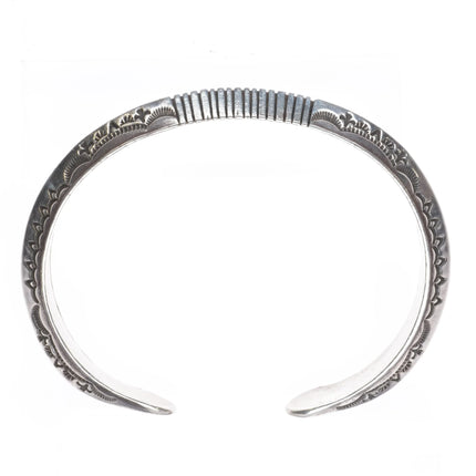 8.25" Harris Joe Navajo nicely stamped carinated sterling silver cuff bracelet - Estate Fresh Austin