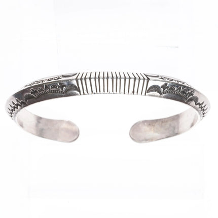 8.25" Harris Joe Navajo nicely stamped carinated sterling silver cuff bracelet - Estate Fresh Austin