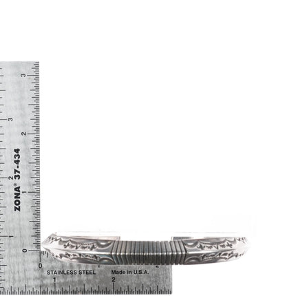 8.25" Harris Joe Navajo nicely stamped carinated sterling silver cuff bracelet - Estate Fresh Austin